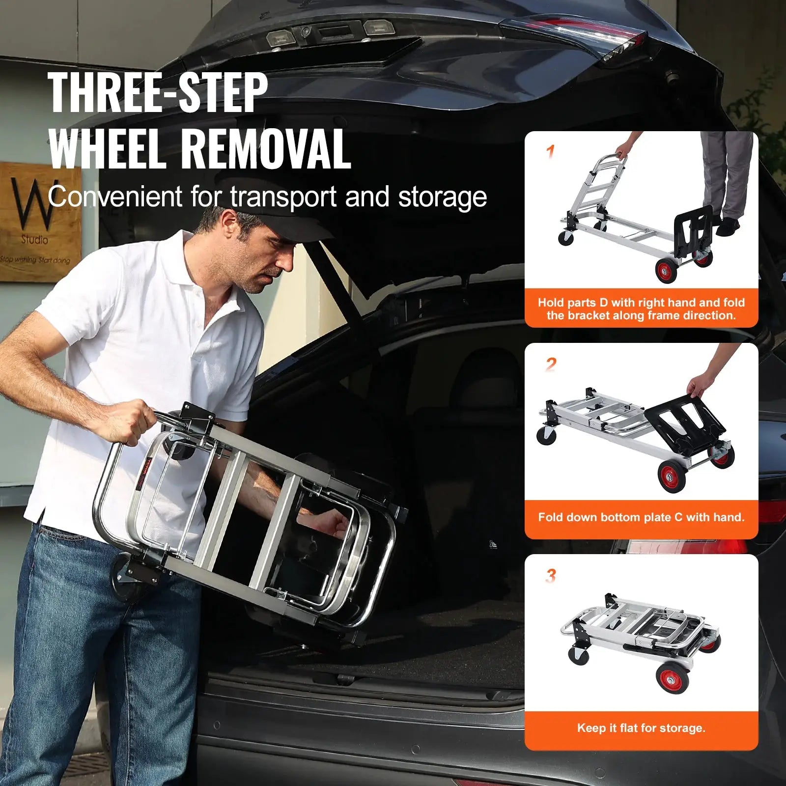 SucceBuy Folding Hand Truck 400 Lbs Capacity Lightweight Dolly With Wheels Foldable Luggage Utility Cart For Warehouse