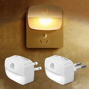 LED Night Light With Motion Sensor Dual Plug Socket EU US Wireless Wall Bedside Bedroom Lamp For Children