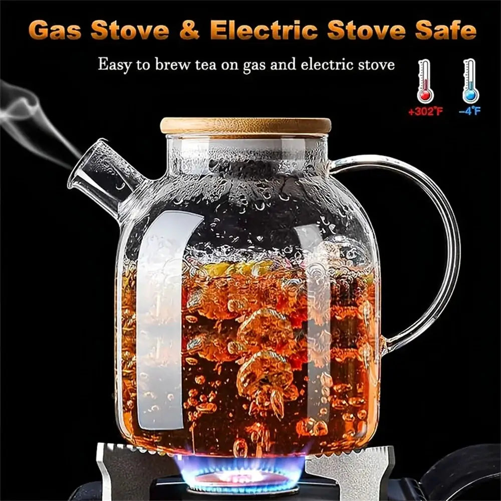 ClearView Glass Teapot 1.8L Large Capacity High Temperature Resistant for Steamed Juice Fruit Infusions and Iced Tea