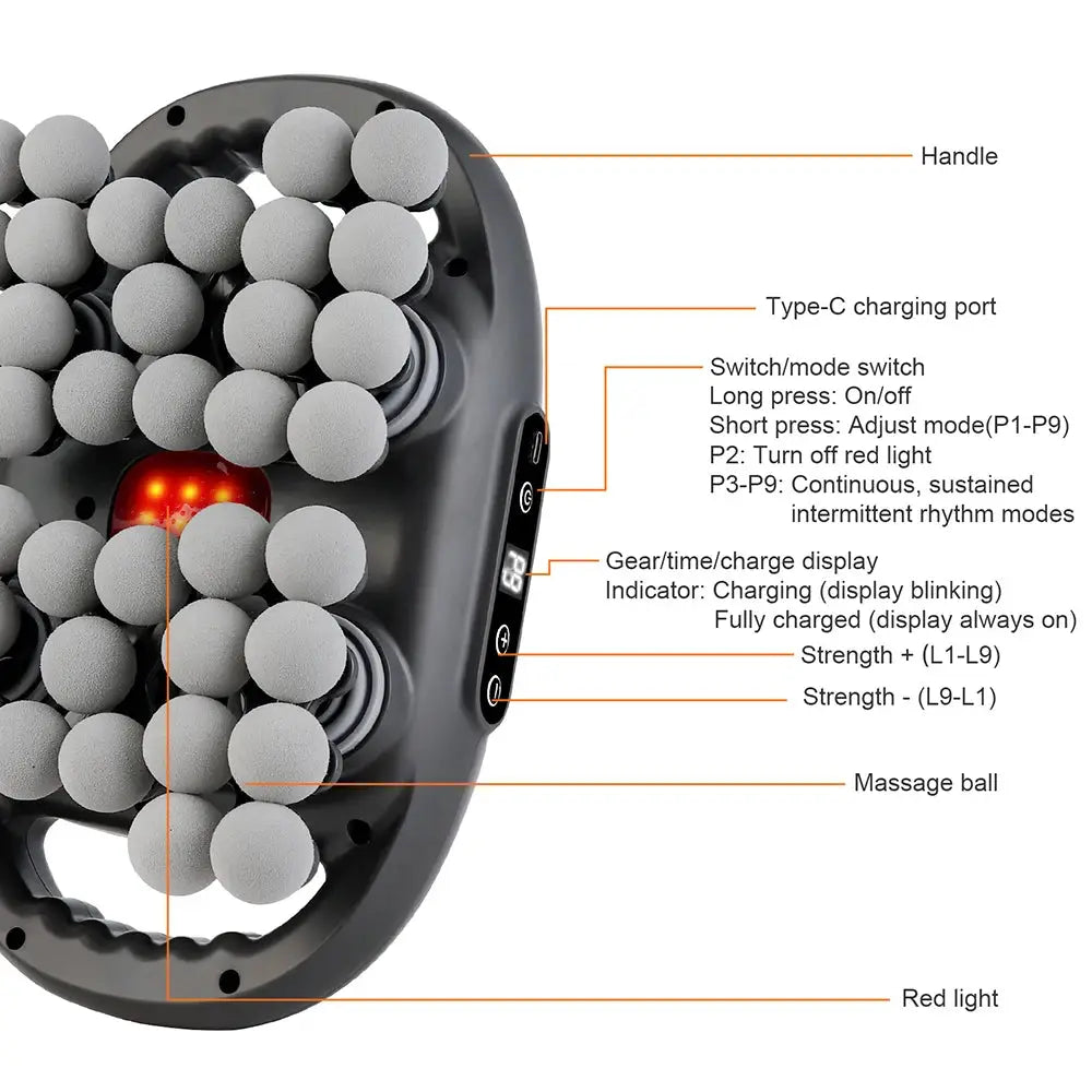 42-head fascia gun high-frequency massager with gray foam heads on a black handheld device by Simples Market