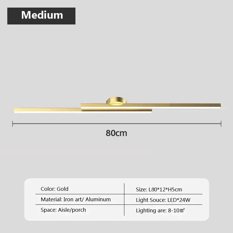 Simples Market Modern LED ceiling light, gold metal fixture, 80cm long
