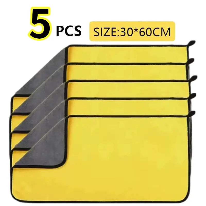 Car microfiber towels 5pcs yellow with gray backing, 30x60cm for car care