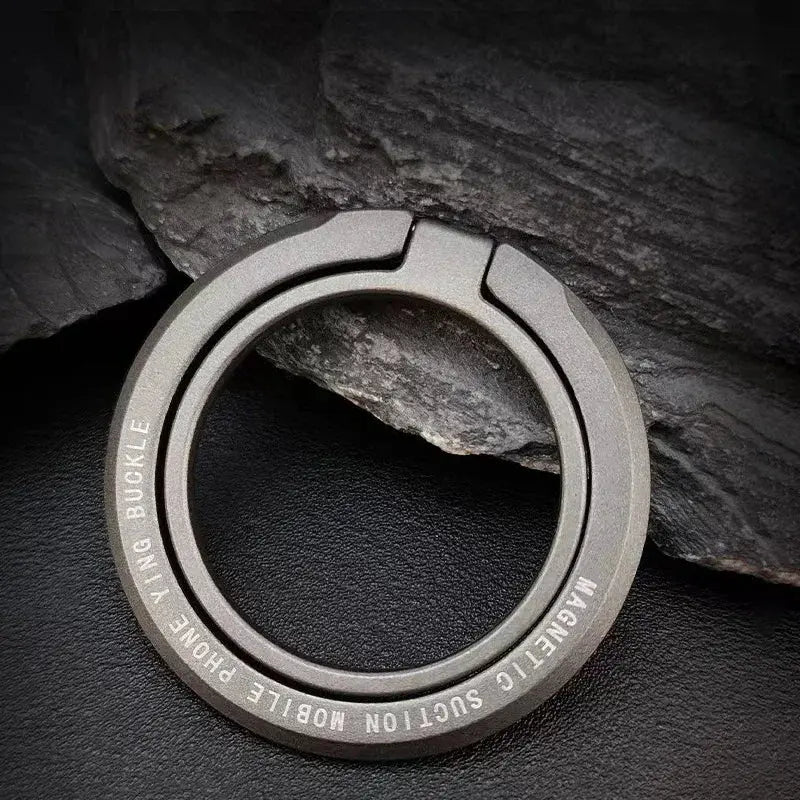 Magnetic phone ring holder with kickstand, gray metal circular ring