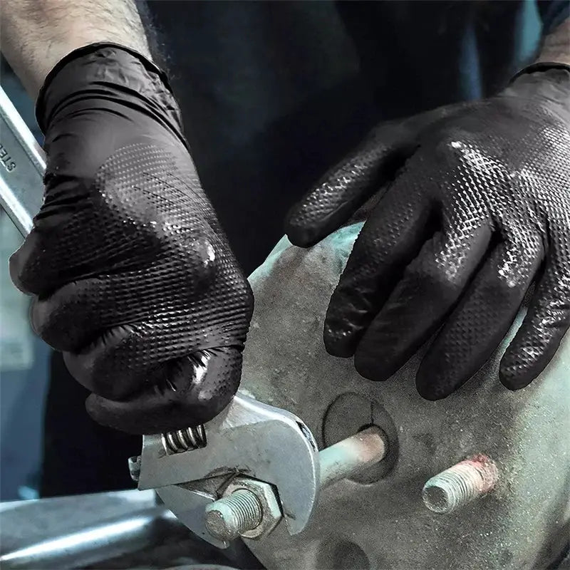 Industrial Black Nitrile Gloves 8 Mil Heavy Duty Diamond Textured Latex Free Disposable For Mechanics Auto Tattoo