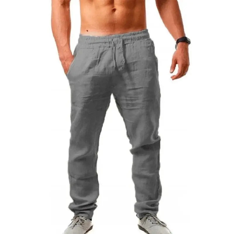 Men's Cotton Linen Pants Breathable Autumn Solid Color Linen Trousers Streetwear And Fitness Sizes Small Through 3XL