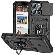 Simples Market Ring Stand rotating camera lens armor case for iPhone, black rugged military-grade