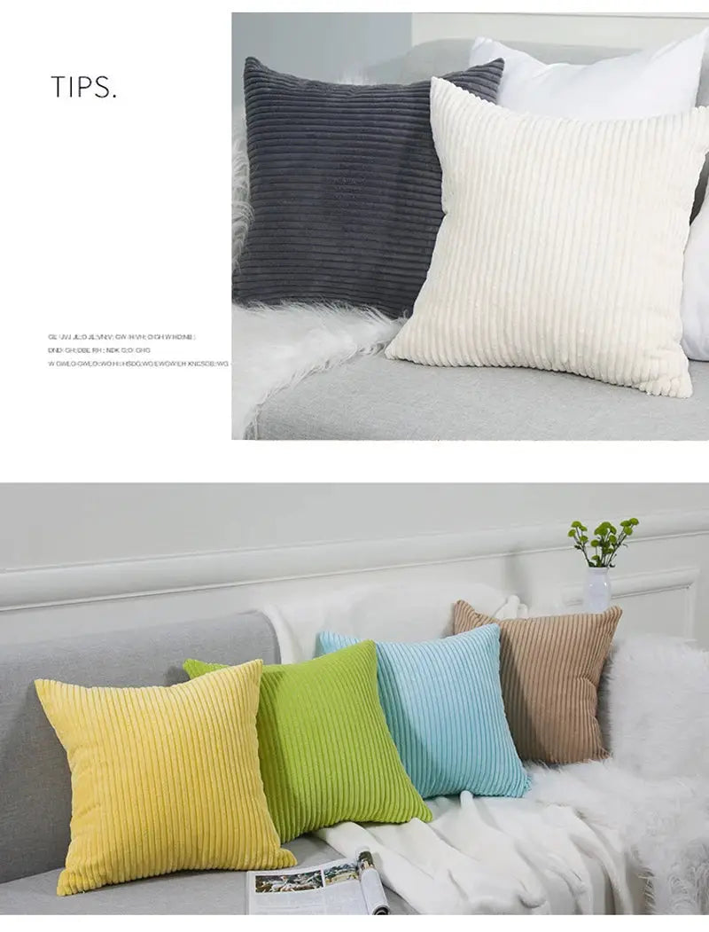Corduroy striped cushion cover by Simples Market, 30x50–60 cm, soft pillow case in assorted colors