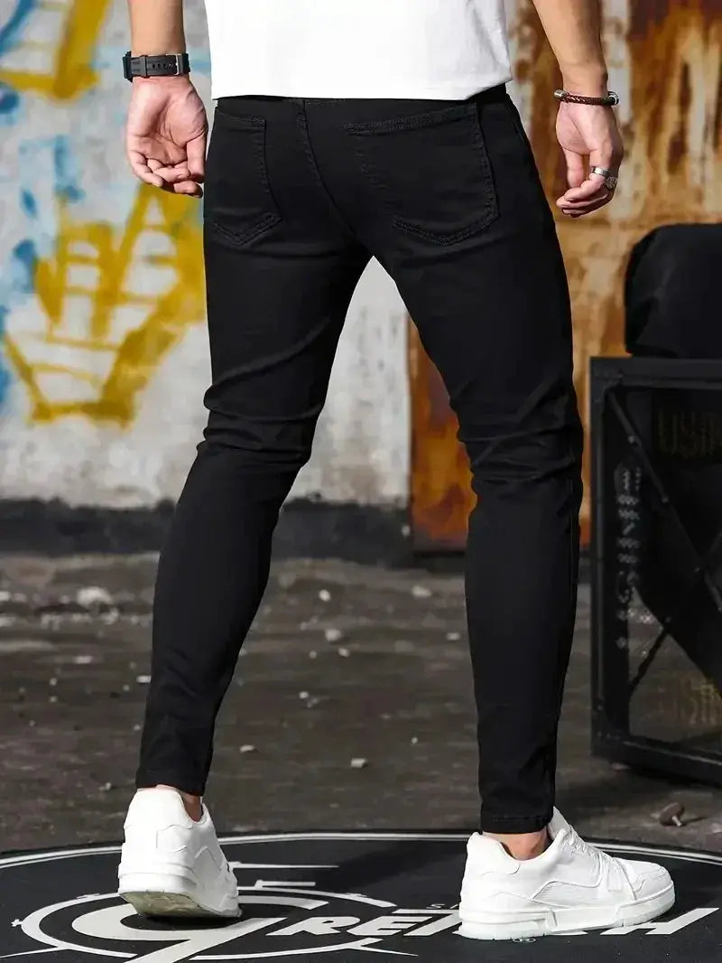 Men's black stretch skinny denim jeans by Simples Market, slim fit