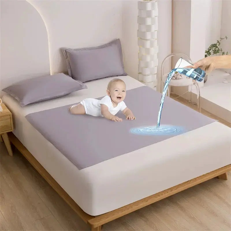 Bed flat sheet TPU waterproof mattress cover in lavender gray; waterproof bed pad for adults, babies, and elderly
