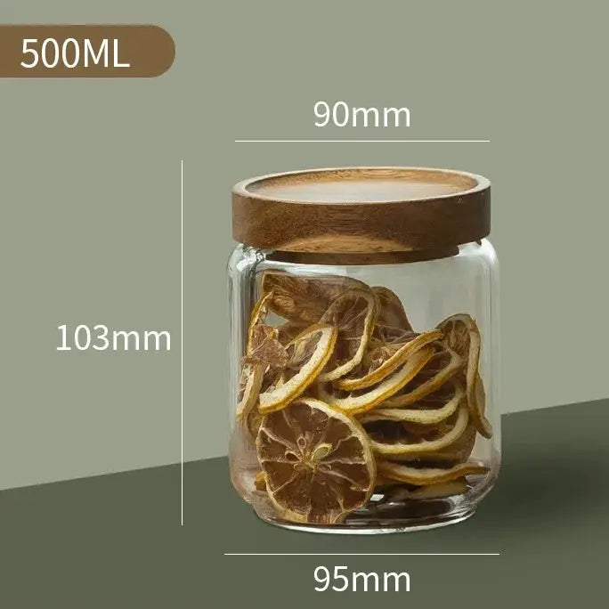 Wood Lid Glass Airtight Canister Set For Kitchen Storage Jars Containers Grains Tea Coffee Beans Candy