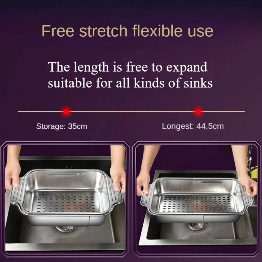 Stainless Steel Telescopic Sink Filter Basket Adjustable Length for Washing Fruits Draining Pasta Dishes