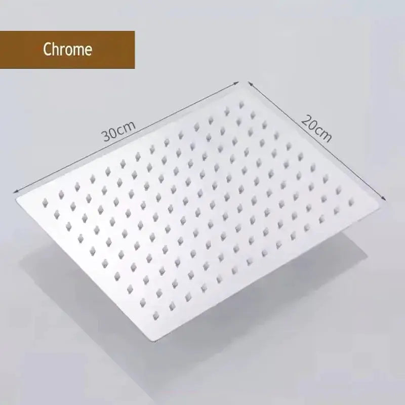 Square chrome rainfall shower head, chrome finish, 30x20 cm