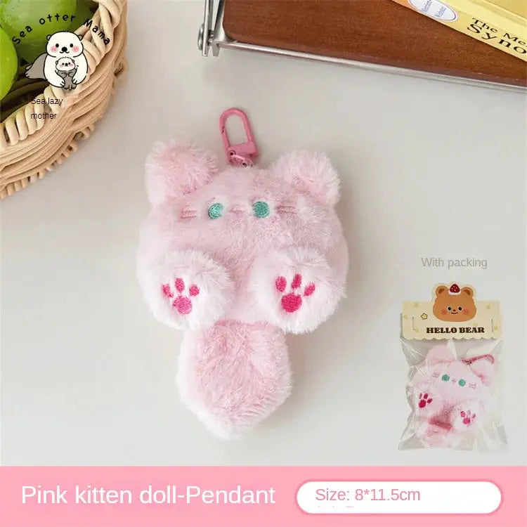 Cute Plush Cat Doll Pendant For Backpacks And Bags Soft Rabbit Fur Animal Charm Keychain Gift For Girls