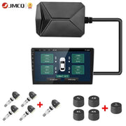 TPMS tire pressure monitoring system by Simples Market, JMCQ USB Android head unit with 116 psi alarm and wheel sensors