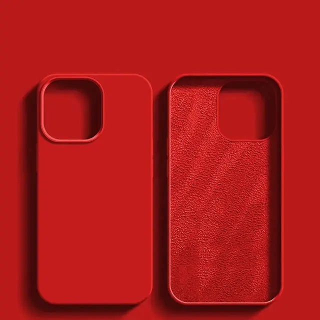 Two red luxury liquid-silicone shockproof iPhone cases for iPhone 11–17 Pro Max