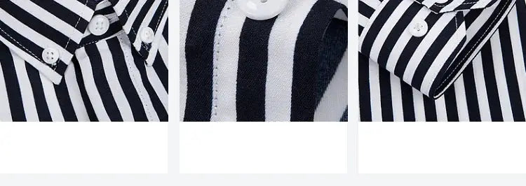 Simples Market striped men's shirt, navy and white, long sleeve, slim-fit casual/business shirt.