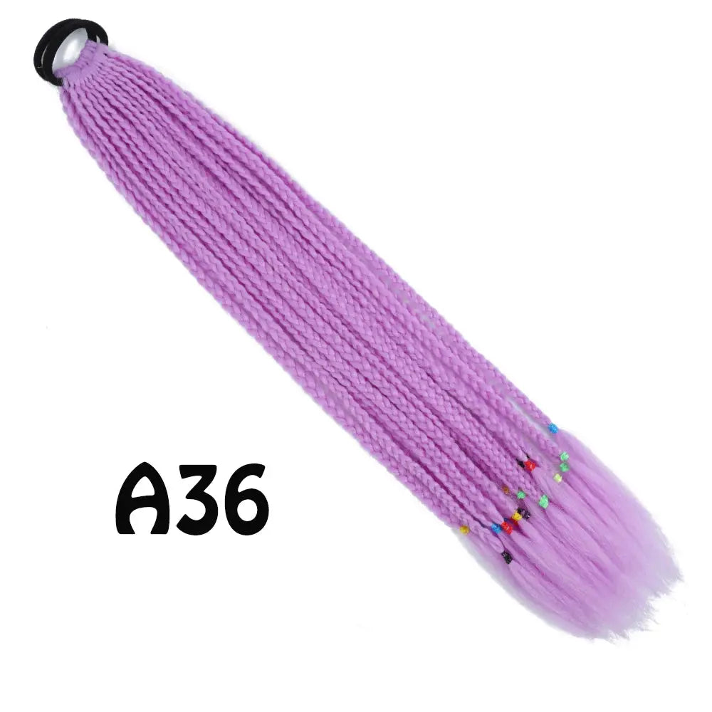 Simples Market synthetic gradient braided ponytail extension, purple lilac with multicolor beads, 24 inches long