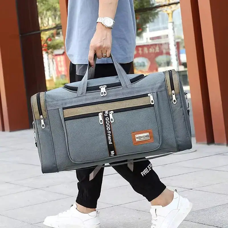 Oxford dry-wet separation gym bag by Simples Market, large-capacity grey duffel with multiple pockets