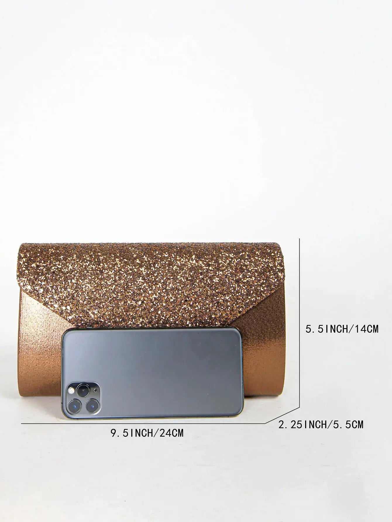 Women's glittery gold sequin envelope clutch bag by Simples Market for party