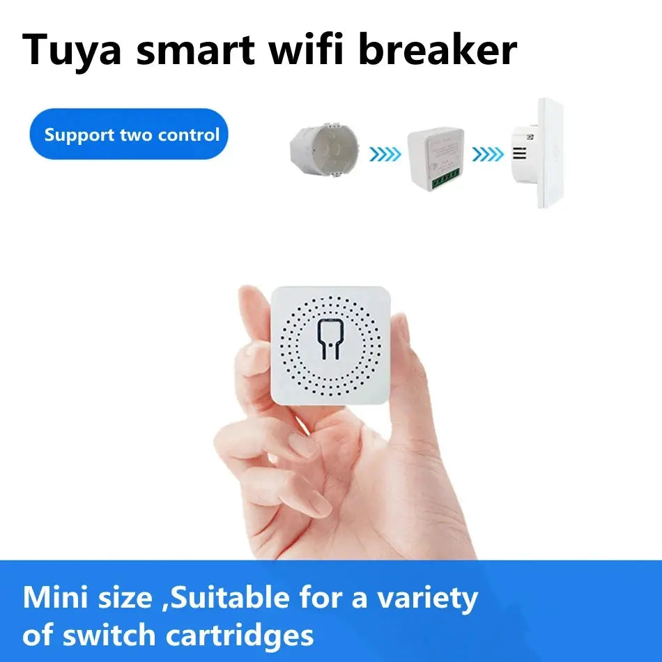 Tuya mini 16A WiFi smart switch module by Simples Market, compact white control unit for Alexa/Google Home