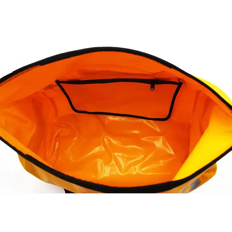 Waterproof duffle bag 40L-120L, yellow exterior with orange lining and inner zip pocket
