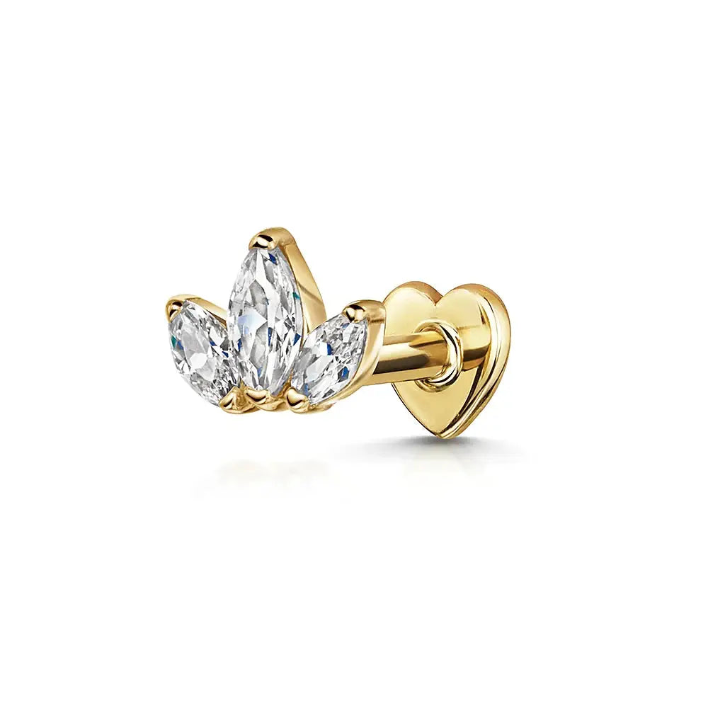 AIDE heart crystal ear stud, gold-tone with three zircon stones by Simples Market