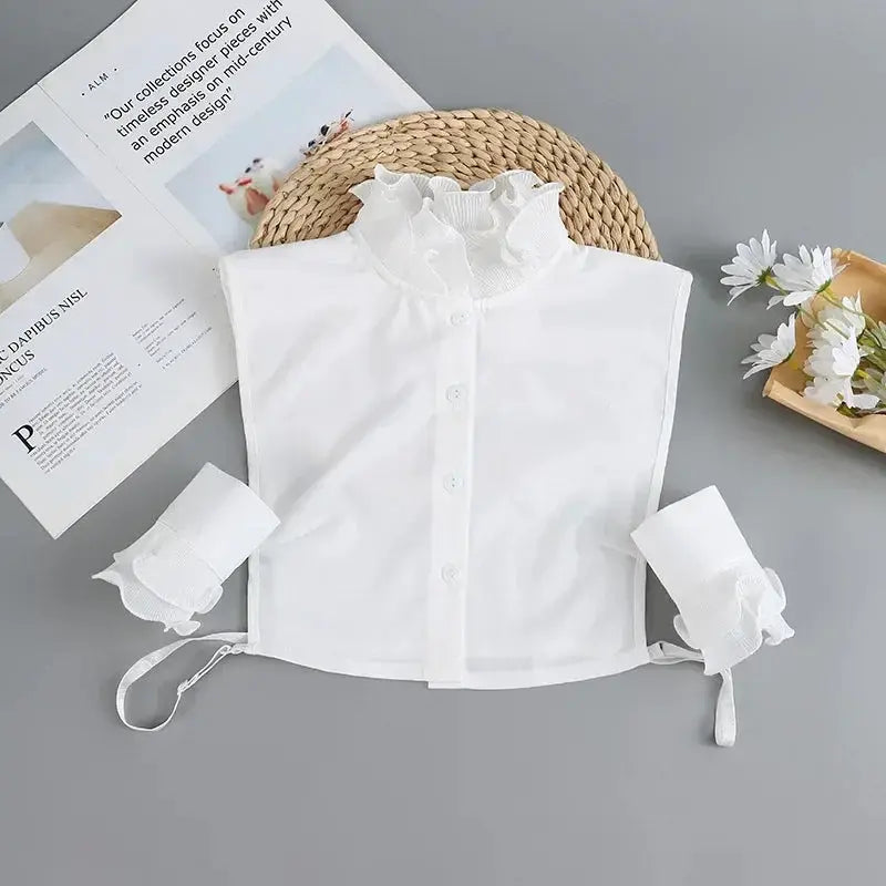 Detachable White Faux Collar With Front Tie For Women And Girls Vintage Lace Blouse Collar