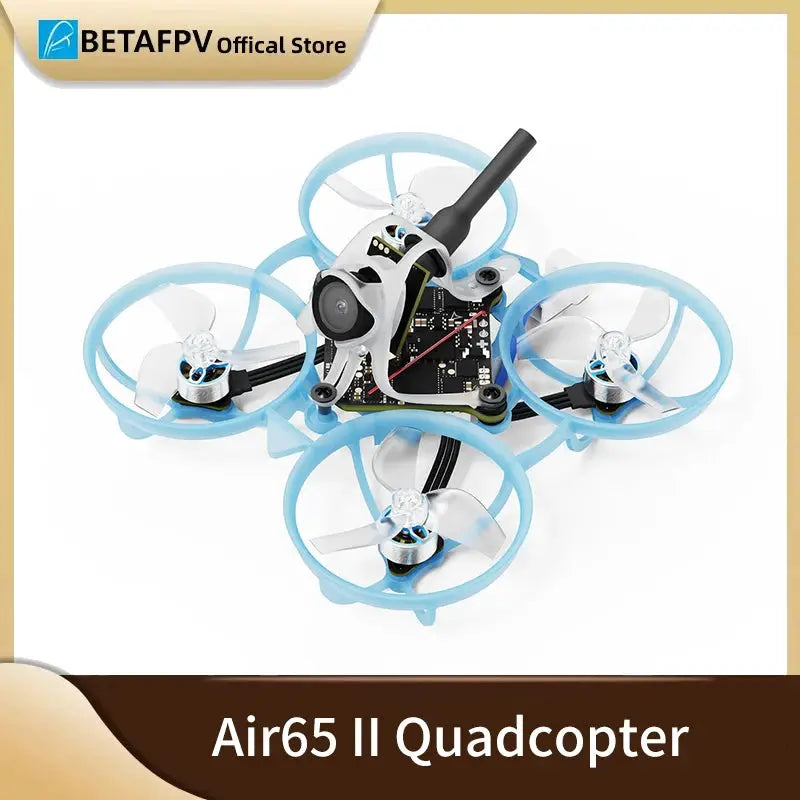 BETAFPV Air65 II brushless quadcopter with blue frame and four white propellers