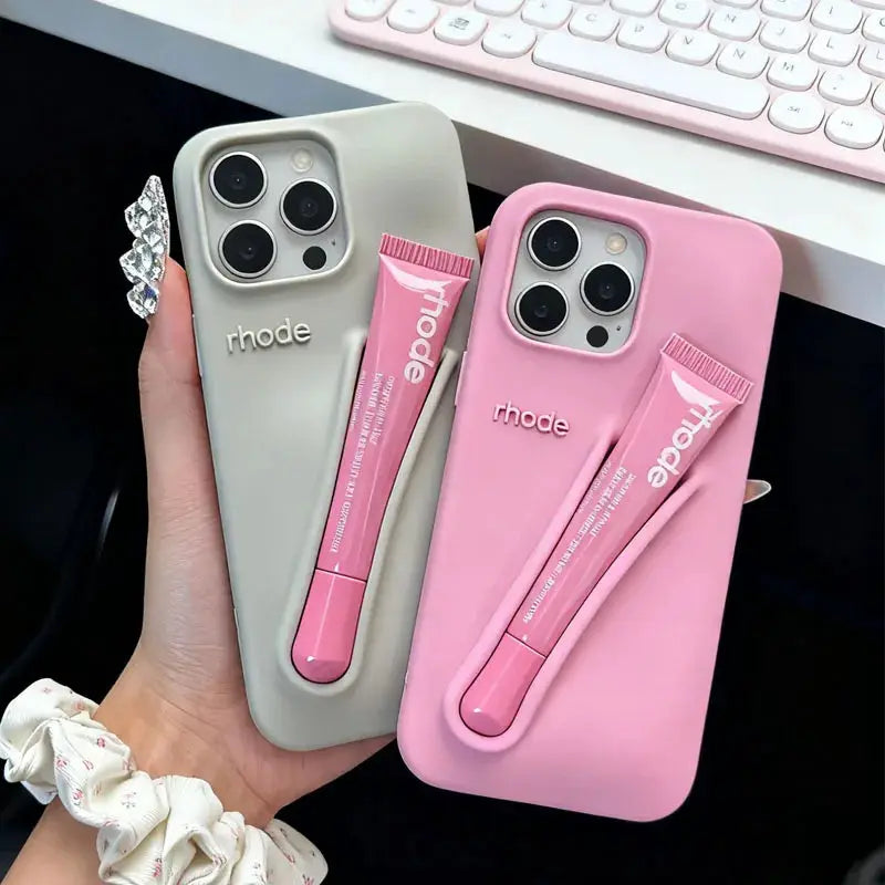 Lemontini Lip Gloss Silicone Phone Case For iPhone 11 Through 17 Pro Max Plus Air Makeup Inspired Lip Glaze