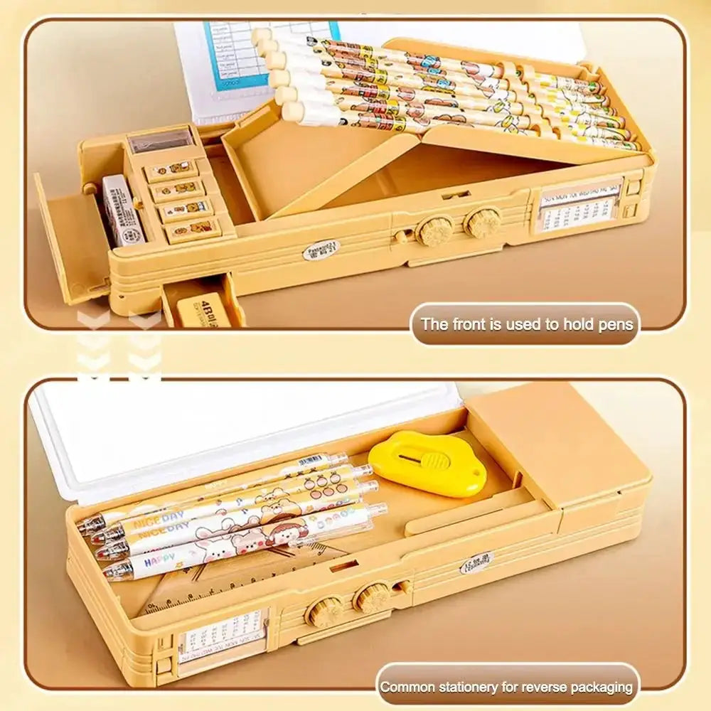 Capibara pen case ABS plastic beige; multi-compartment pencil box for school and office use