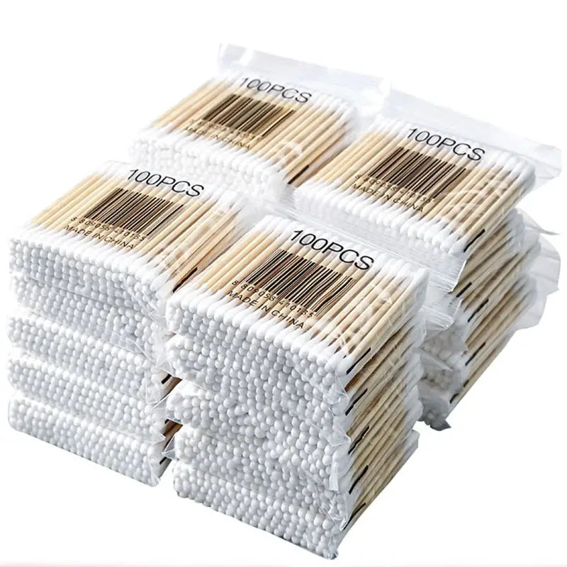 EcoCare Natural Wood Double Ended Cotton Swabs 100 Pack For Ear Cleaning And Makeup Removal