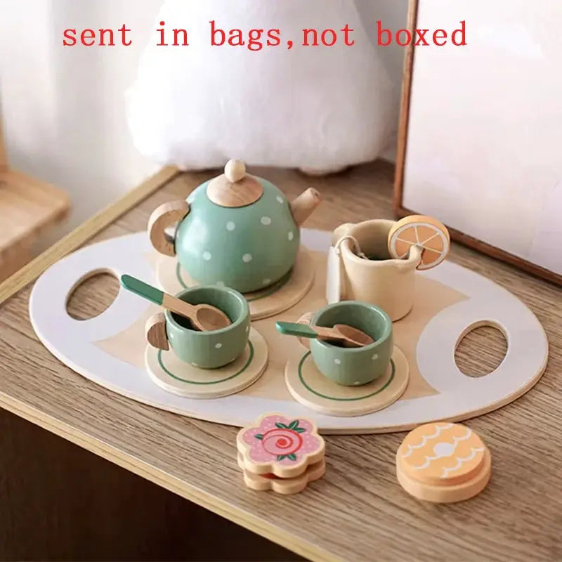 Wooden Afternoon Tea Set For Toddlers Pretend Play Kitchen Tea Party Accessories Food Toy Educational Gift