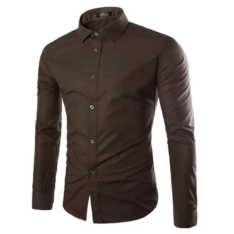 Men's long-sleeve shirt by Simples Market, brown solid color, casual button-down