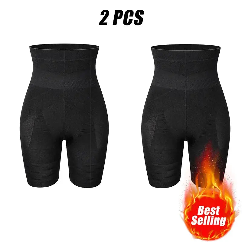 Men's tummy control shorts, black, high-waist shapewear, 2 pcs