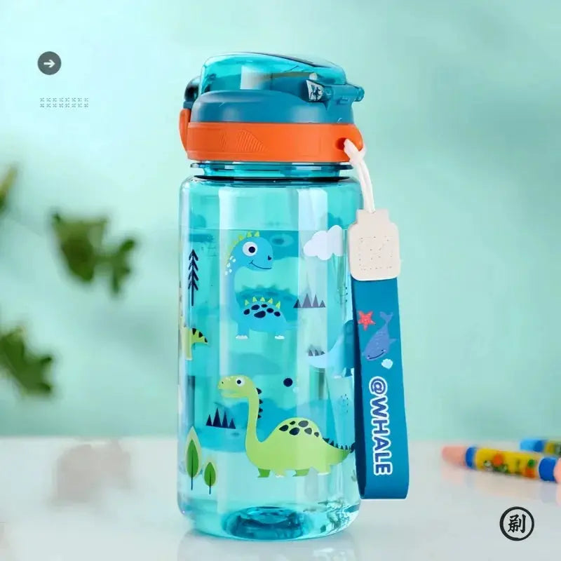 600ml Dinosaur Water Bottle For Kids Sippy Cup With Silicone Straw Leakproof Plastic Water Bottle Summer Kids Water Cup