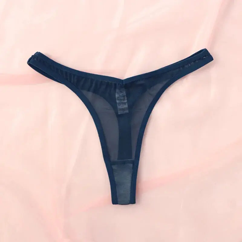 Seamless thong navy blue translucent mesh, T-back, Simples Market