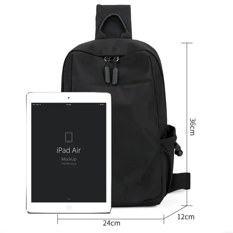 Men's chest bag large black canvas crossbody sling bag with dual zippers