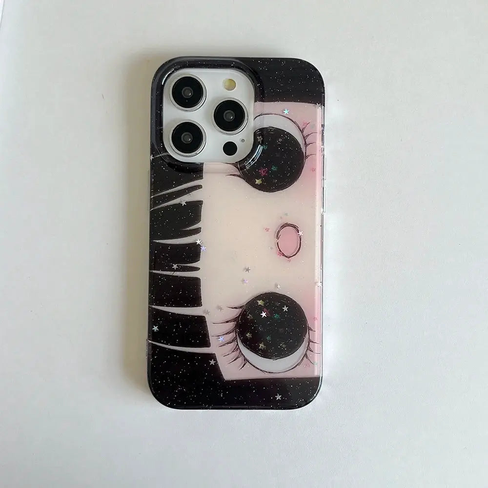 KawaiiTech Cartoon Anime Shining Eyes Phone Case Glittering Big Eyes Silicone For IPhone 13 14 15 16 17 Pro Max