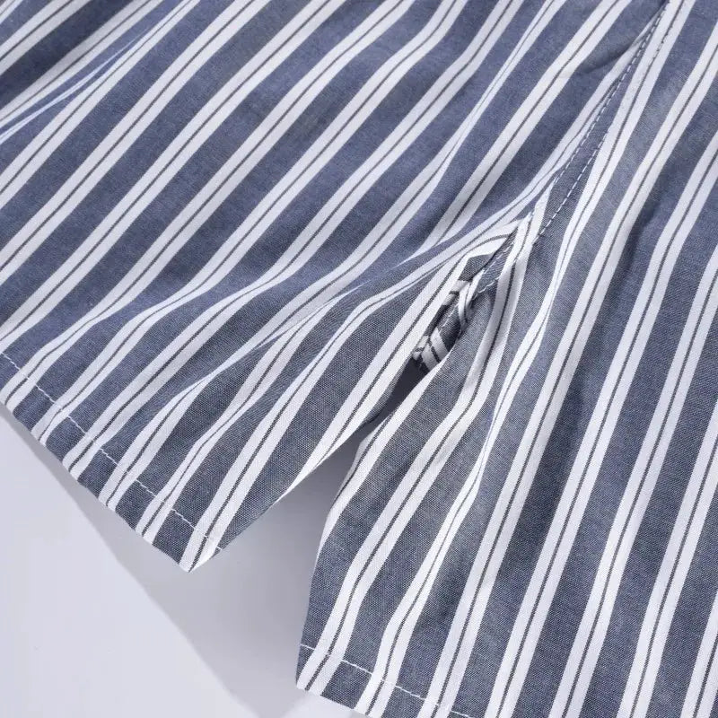 Men's striped blue and white cotton boxer shorts, loose casual sleepwear