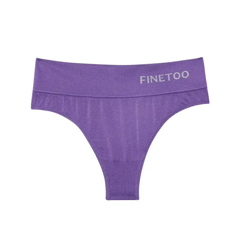 FINETOO purple thong underwear with wide logo waistband, women’s G-string panty