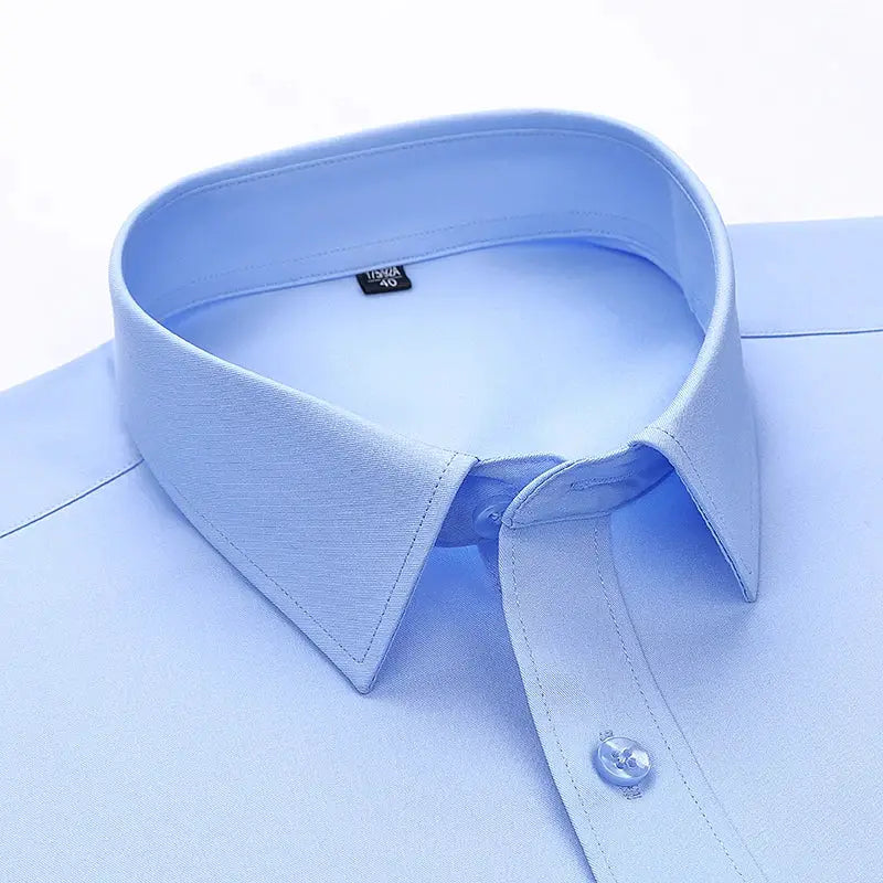 Men's blue bamboo-fiber long-sleeve dress shirt with pointed collar
