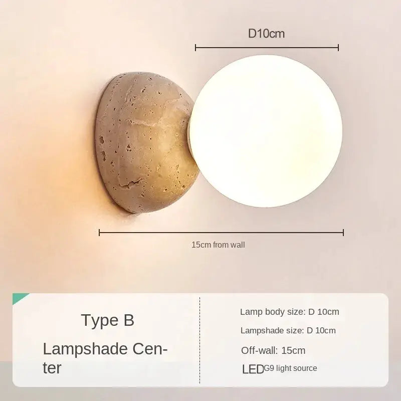 Simples Market cream two-piece round LED wall lamp with stone wall mount, 10 cm diameter, 15 cm off-wall