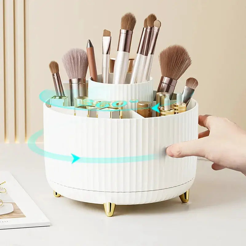 GlamBox 360 Rotating Makeup Desktop Storage Box Organizer Large Capacity Keeps Brushes Lipsticks Accessible