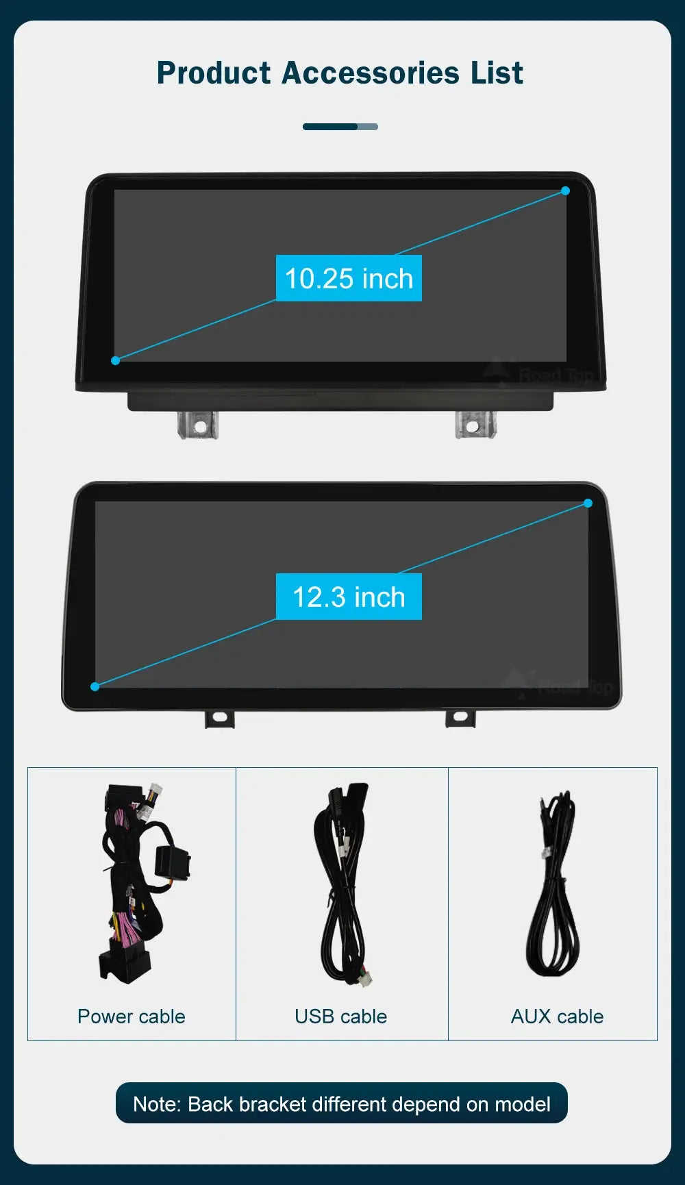 BMW wireless CarPlay/Android Auto multimedia display, 10.25 and 12.3 inch options with power, USB, AUX cables