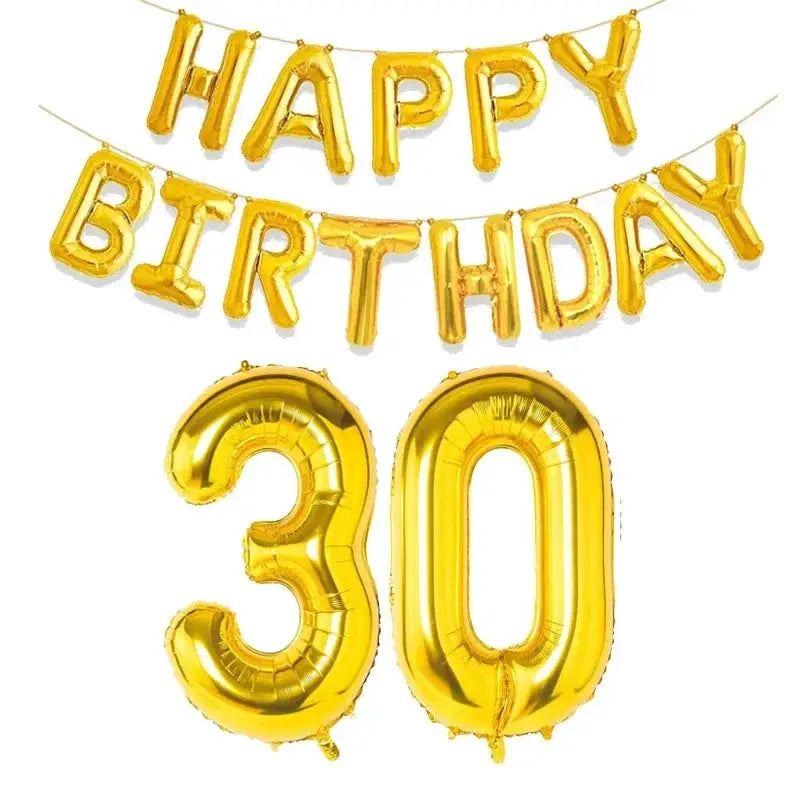 15 Piece Gold Happy Birthday Foil Balloons Set With Numeric Cutouts For Milestone Ages 10 To 60 Kids And Adults