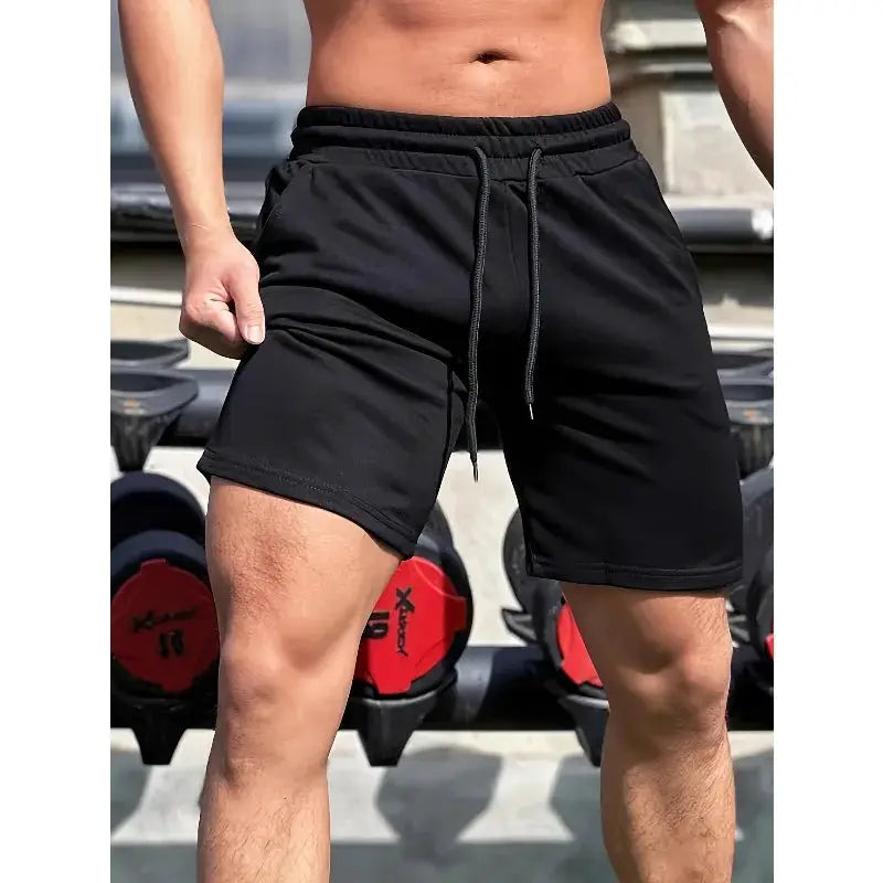 Men's black cotton shorts with drawstring and elastic waistband