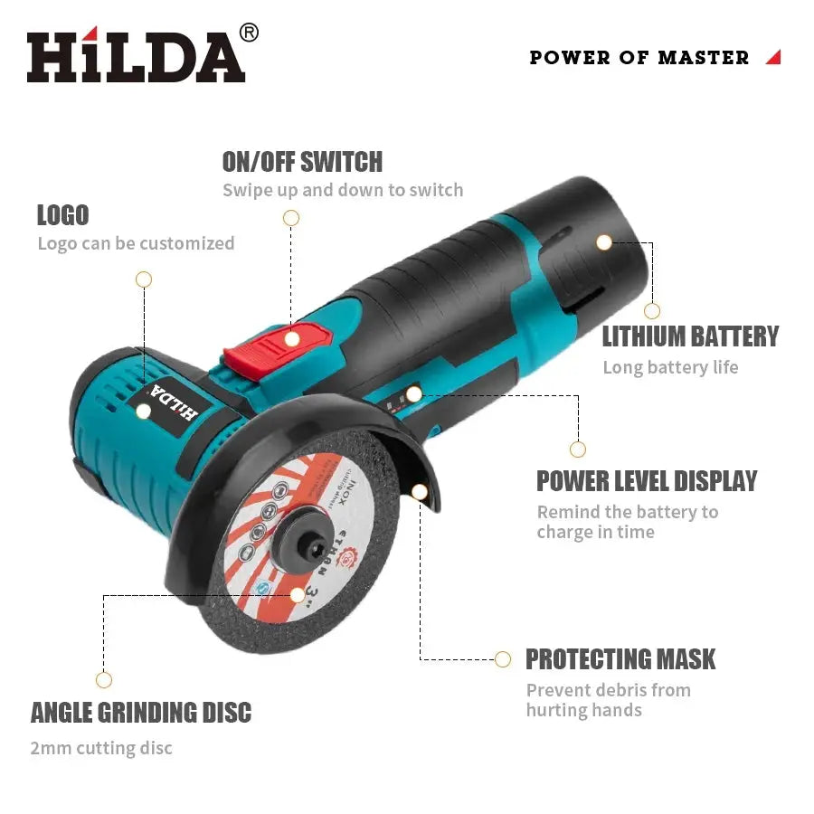HiLDA 12V 3 Inch Lithium Electric Angle Grinder Portable Mini Handheld Cutting And Polishing Tool