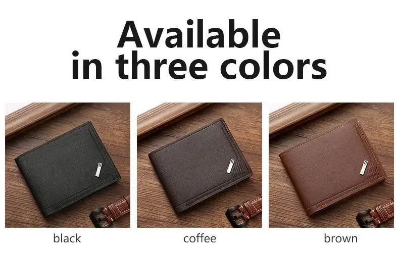 Men's leather short wallet by Simples Market; foldable minimalist soft leather; available in black, coffee, brown.