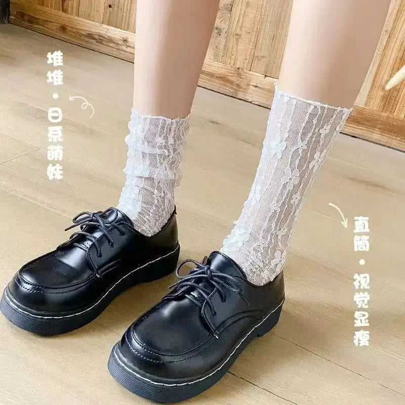 Harajuku Transparent Floral Lace Socks For Women Breathable Mesh All Day Comfort Elastane Nylon