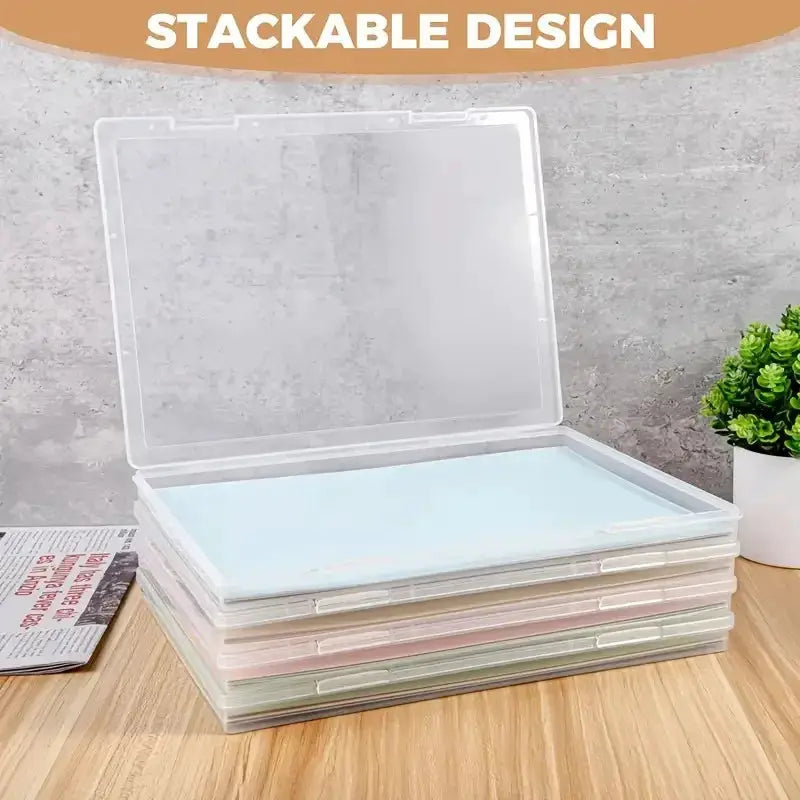 Simples Market 4-pack A4 plastic storage containers with lids, stackable and translucent pastel shades